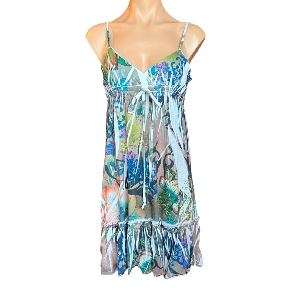 Tattoo Tattoo Blue and Green Midi Spaghetti Strap Dress S GUC